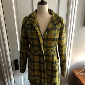 Xhilaration Plaid Retro Yellow and Blue Lined Pea Coat